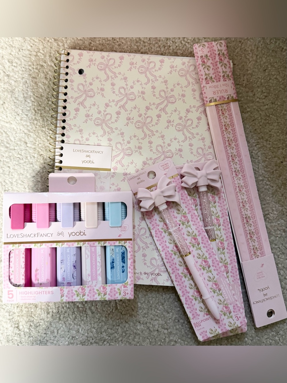 LoveShackFancy x Yoobi target- Notebook, Ruler, Pens, Highlighters